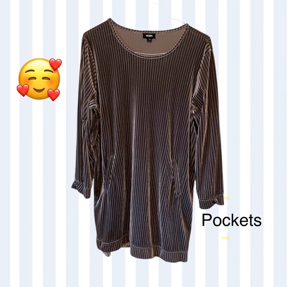 Tacera Velvet Taupe Dress w Pockets - Picture 1 of 7